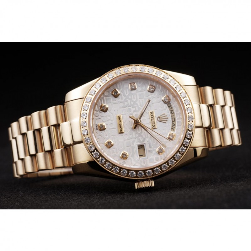 Cheap Replica Watches Rolex Day-Date 18k Yellow Gold Plated Stainless Steel White Dial-3
