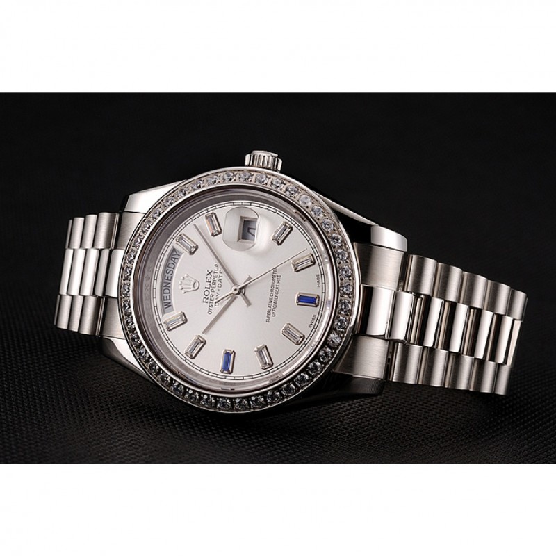 Swiss Rolex Day-Date Diamonds Bezel Staineless Steel Bracelet 1454109-3
