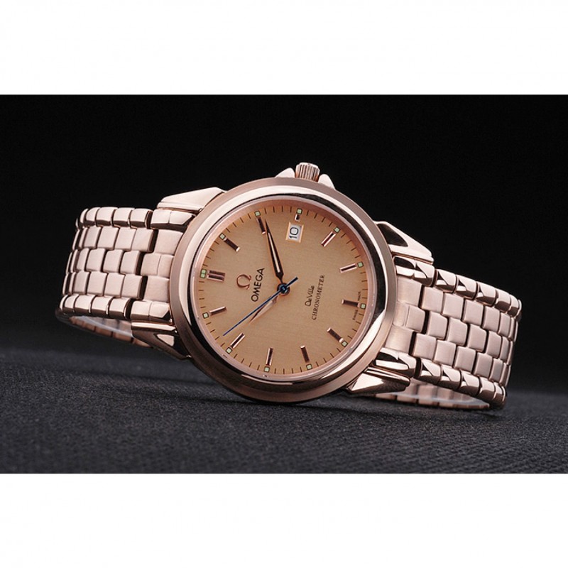 AAA Replica Watches Omega De Ville Rose Gold Dial Rose Gold Stainless Steel Bracelet 1454188-4