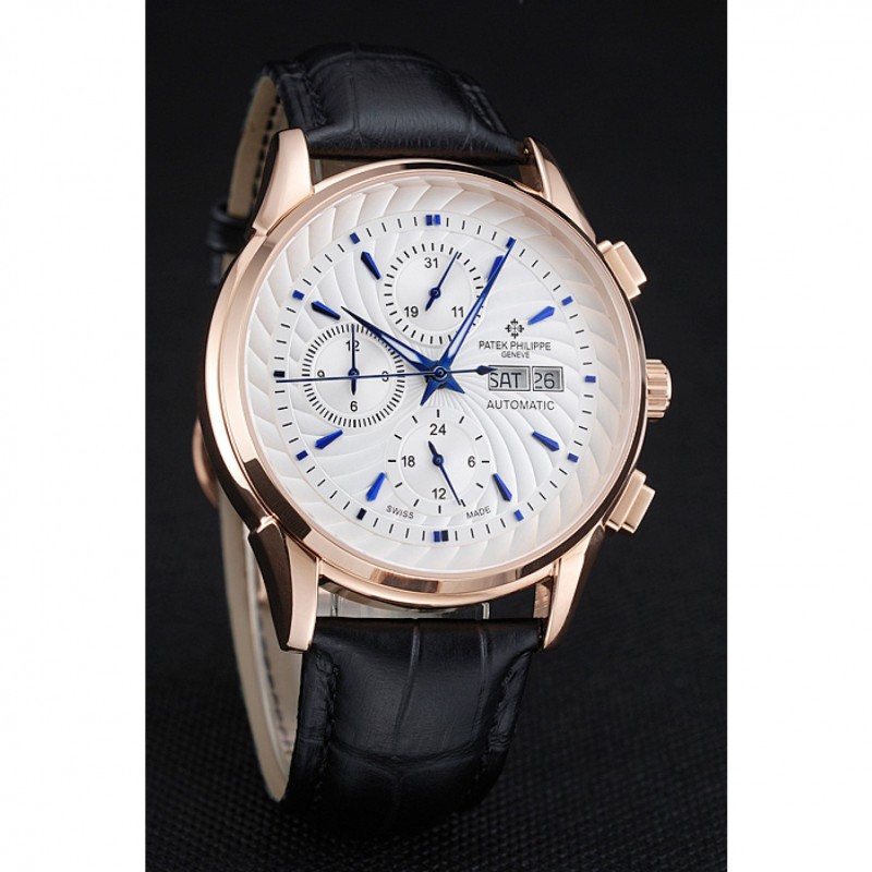 Patek Philippe Grand Complications White Dial Gold Case Black Leather Bracelet 1454240-2