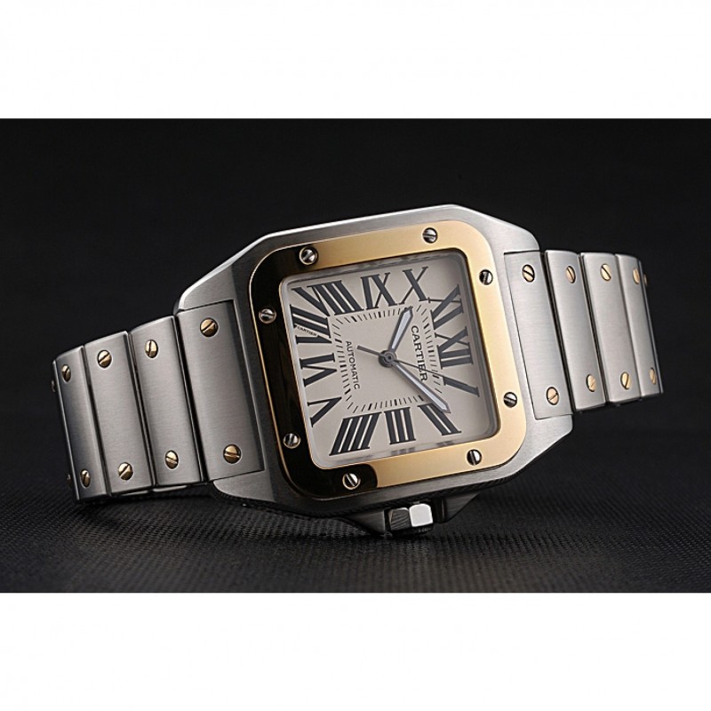 Swiss Cartier Santos De Cartier Galbee Yellow Gold and Steel Case Steel Bracelet 622643-3