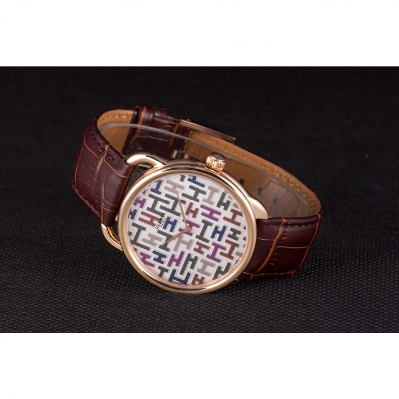 Hermes Classic Croco Leather Strap Multicolor Patterned Logo Dial 801402-5