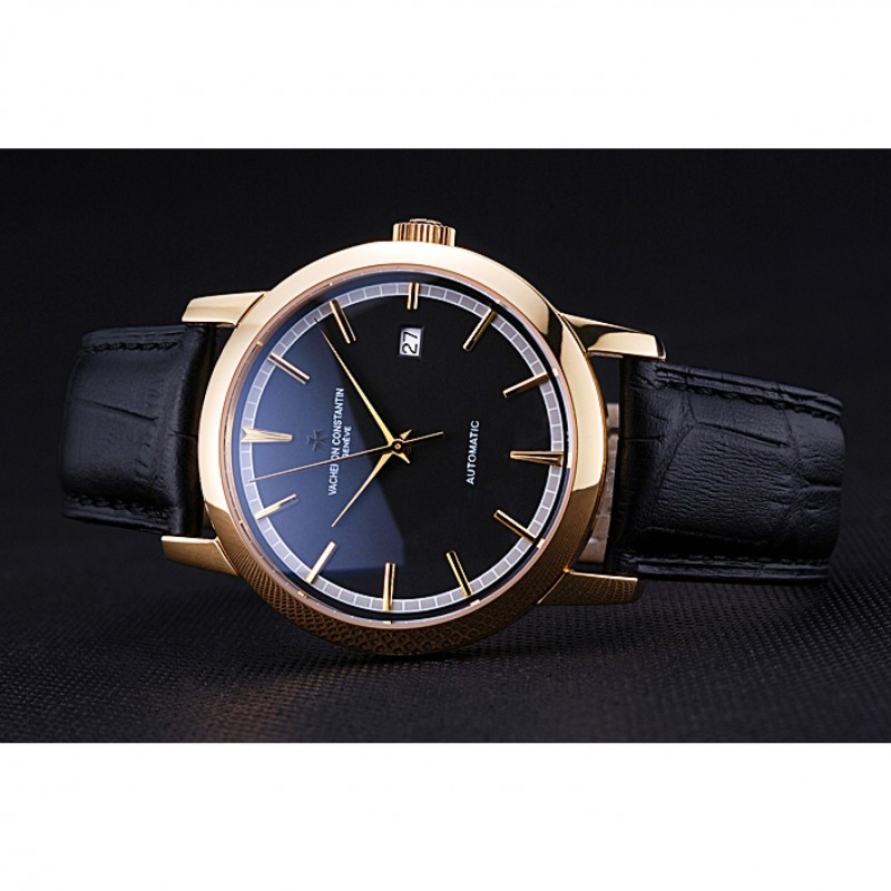 Swiss Vacheron Constantin Patrimony Traditionnelle Gold Case Black Leather Bracelet 622558-4