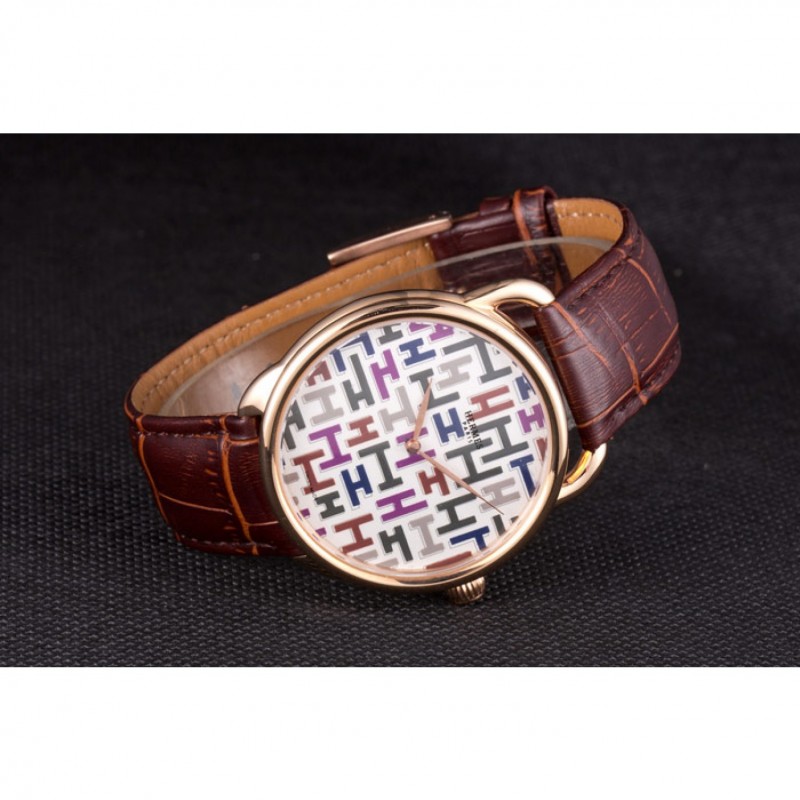 Hermes Classic Croco Leather Strap Multicolor Patterned Logo Dial 801402-4
