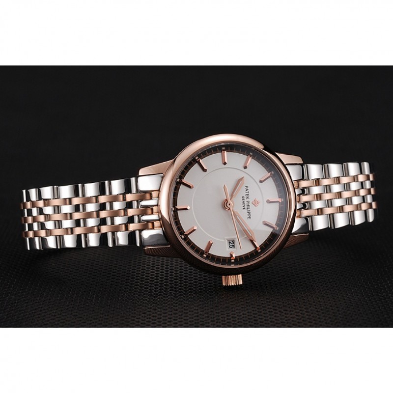 AAA Patek Philippe Calatrava Ladies White Dial Rose Gold Case Two Tone Bracelet 1453832-3