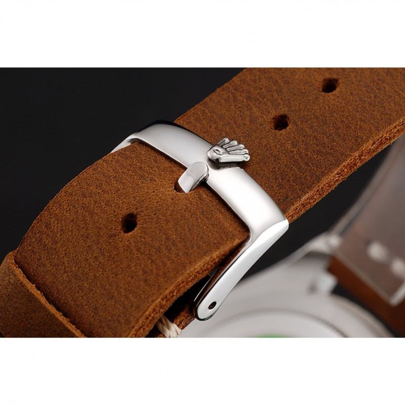 Rolex Yacht Master Black Dial Silver Case Brown Leather Bracelet 1453859-4