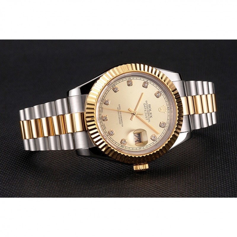 Swiss Rolex Datejust Gold Dial And Bezel Stainless Steel Case Two Tone Bracelet-4