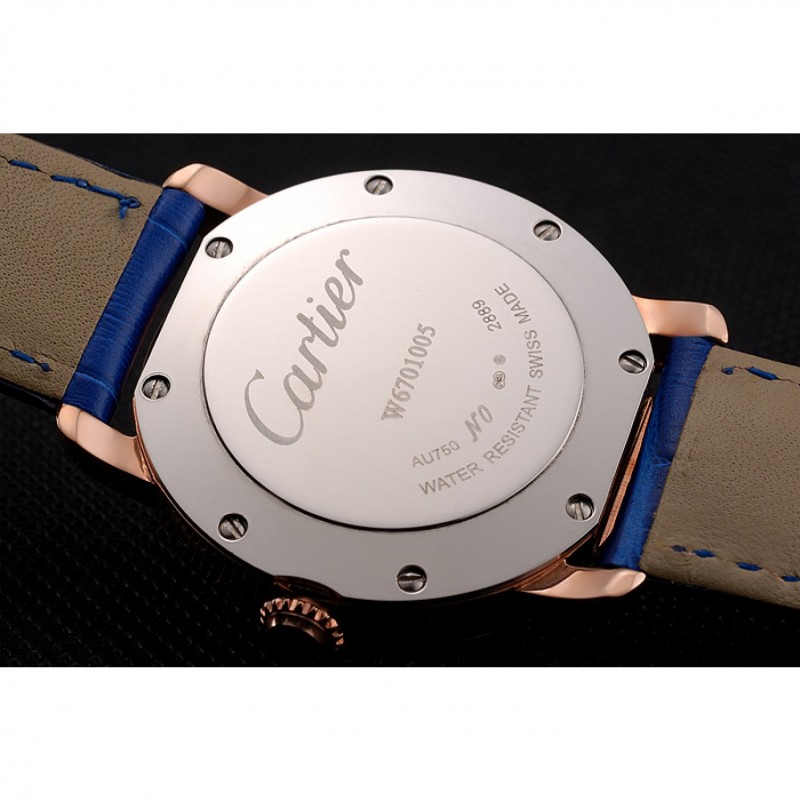 Cartier Ronde White Dial Diamond Bezel Rose Gold Case Blue Leather Strap-7