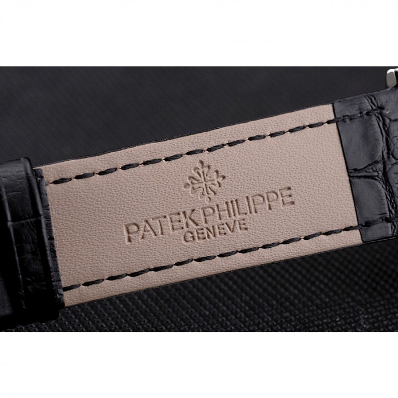 Best Replica Watches Patek Philippe Calatrava Date Black Dial Stainless Steel Case Black Leather Strap-6