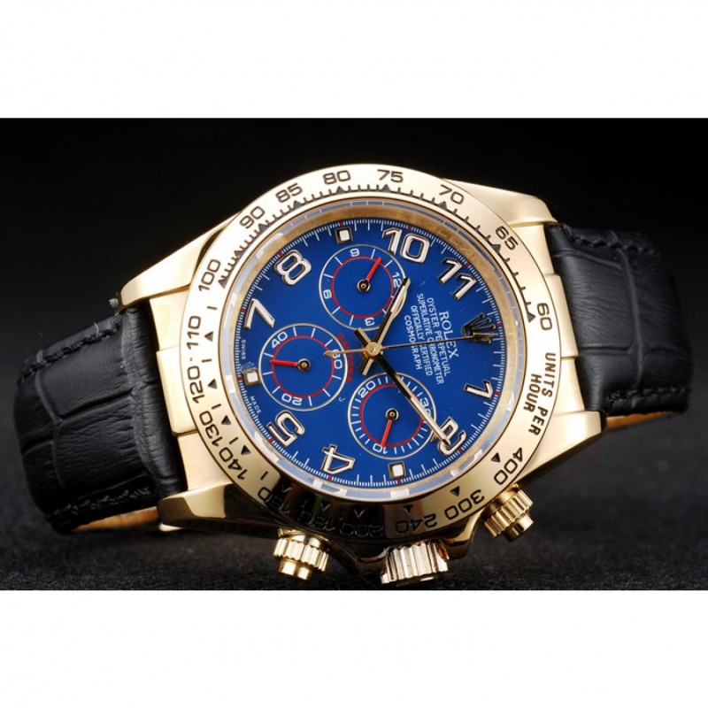 Rolex Daytona Gold Case Blue Dial Black Leather Strap-3