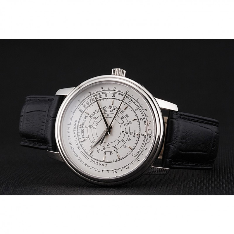 Swiss Patek Philippe Multi-Scale Chronograph White Dial Stainless Steel Case Black Leather Strap-3