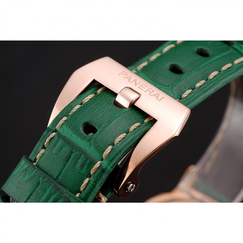 Panerai Radiomir White Dial Diamond Bezel Rose Gold Case Green Leather Strap 1453803-5