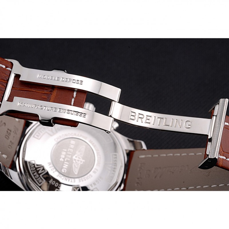 SS Replica Watches Breitling Navitimer Brown Leather Strap White Dial-5