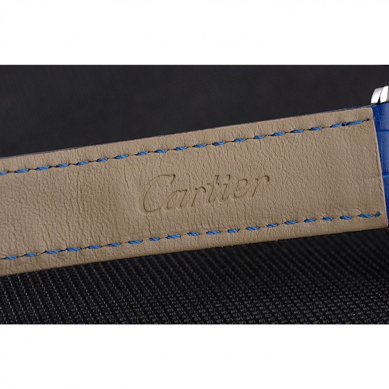 Cartier Ronde White Dial Diamond Hour Marks Stainless Steel Case Blue Leather Strap-7