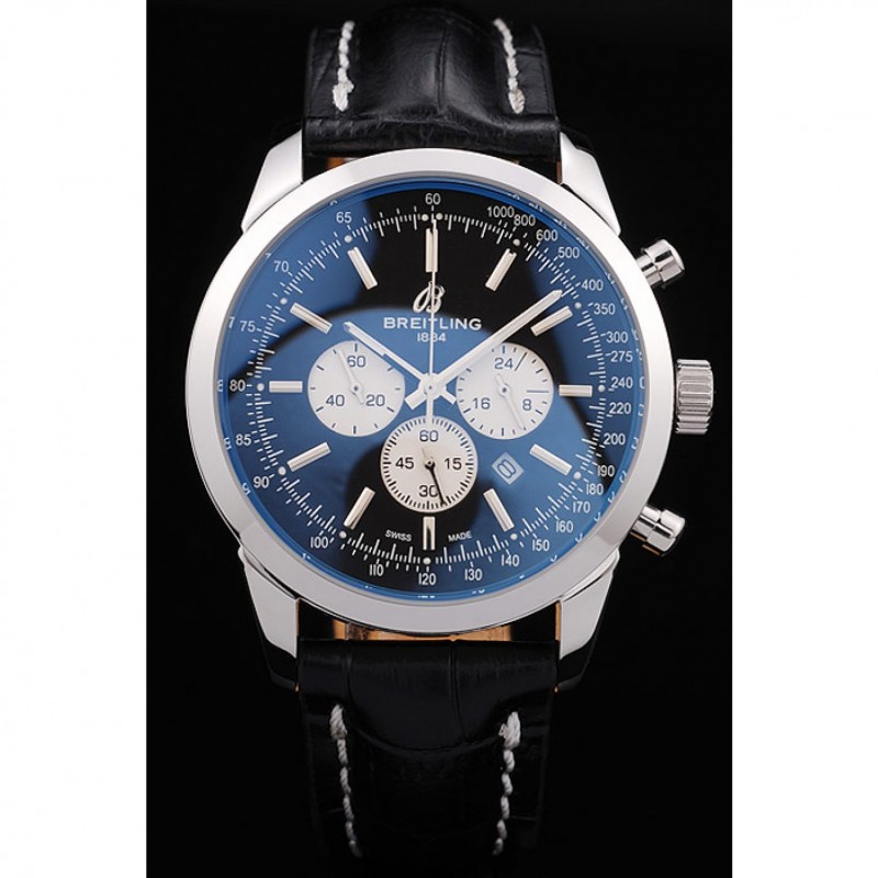 High Quality Breitling Transocean Black Dial Black Leather Strap Polished Stainless Steel Bezel-1