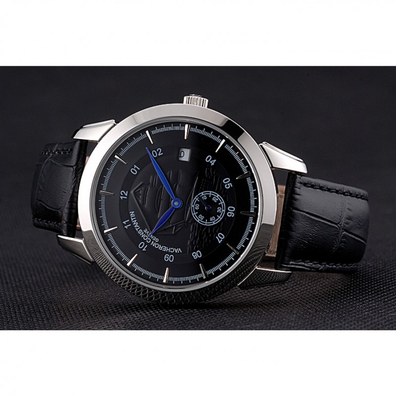 Vacheron Constantin Traditionnelle Black Ship Dial Stainless Steel Case Black Leather Strap-4