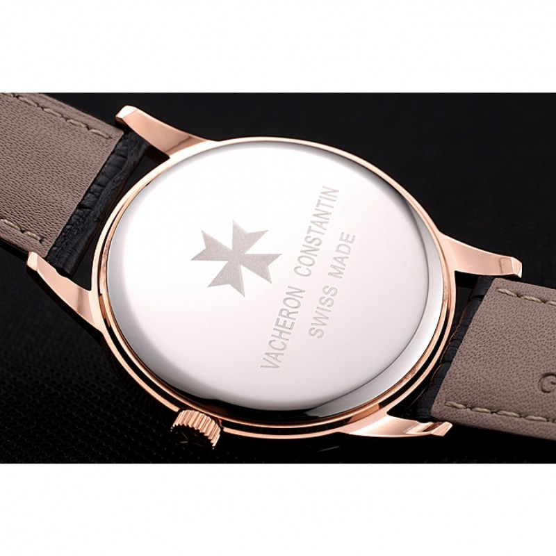 High End Replica Watches Vacheron Constantin Patrimony Chronometre Royal Black Dial Rose Gold Case Black Leather Strap-7