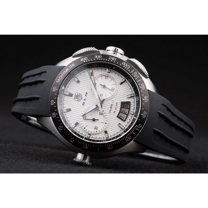 Tag Heuer Swiss SLR Tachymeter Bezel Black Rubber Strap White Dial-4