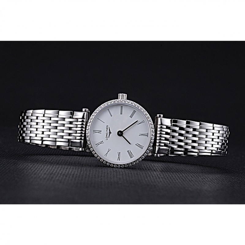 Longines La Grande Classique Stainless Steel White Dial Diamond Bezel Femme 622110-4