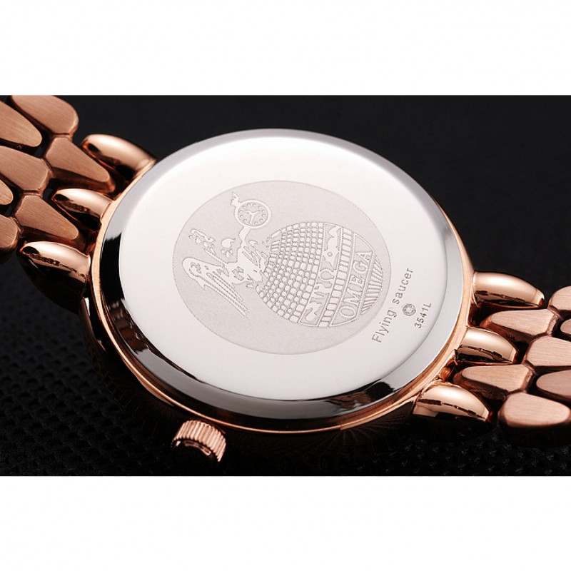 Cheap Omega De Ville Prestige No Date Black Dial With Diamonds Rose Gold Case And Bracelet-7