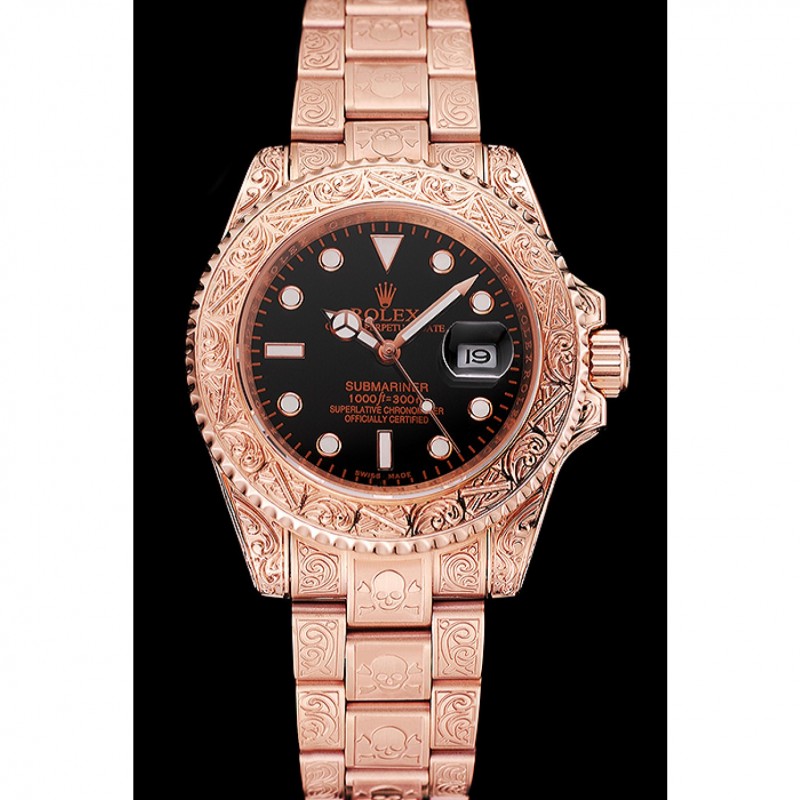 Best Swiss Rolex Submariner Skull Limited Edition Black Dial Rose Gold Case And Bracelet 1454086-1