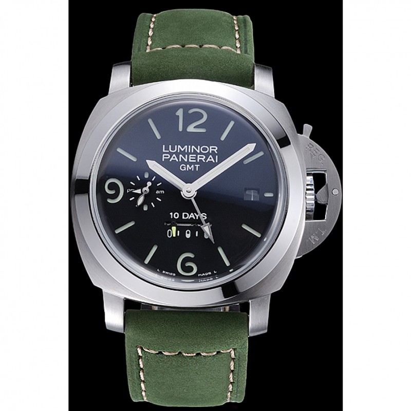Panerai Luminor GMT Stainless Steel Bezel Green Leather Bracelet 622318-1