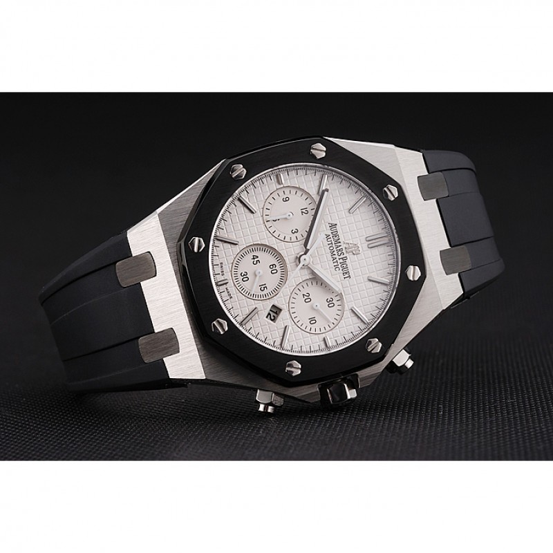 Swiss Audemars Piguet Royal Oak Chronograph White Dial Stainless Steel Case Black Rubber Strap 622865-4