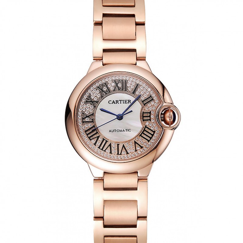 Swiss Cartier Ballon Bleu 40 MM Diamond Dial Rose Gold Bracelet 1453883-0