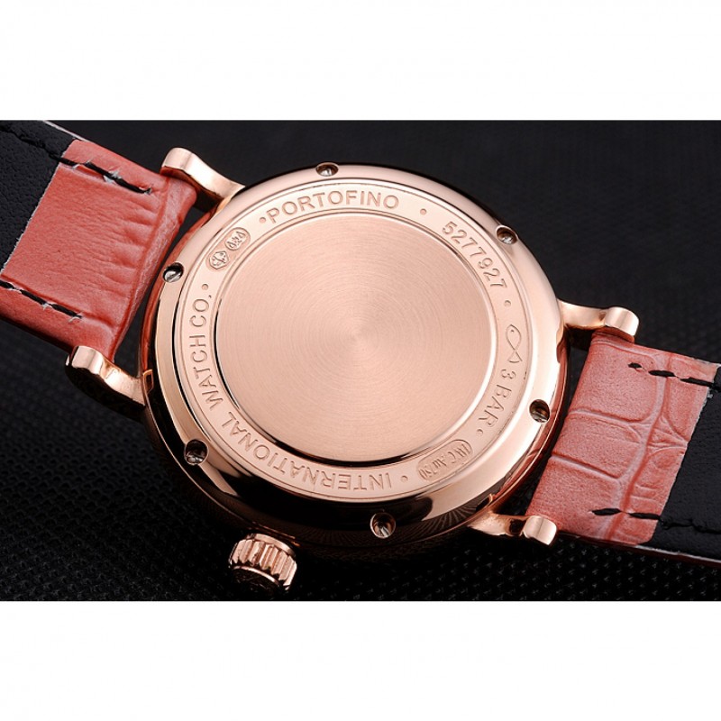 IWC Portofino Moon Phase Silver Dial Rose Gold Case Diamonds Bezel Pink Leather Strap-7
