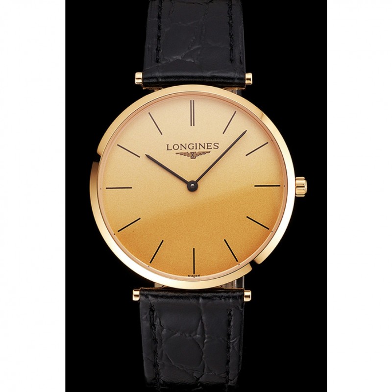 AAA Swiss Longines Grande Classique Gold Dial Gold Case Black Leather Strap-1