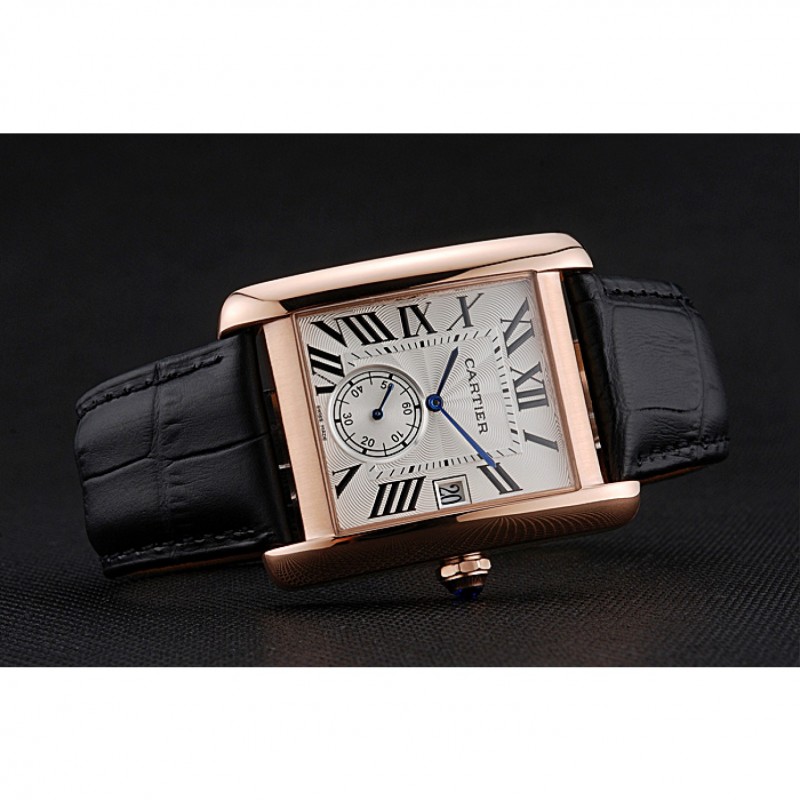 Cartier Tank MC White Dial Gold Case Black Leather Strap 622579-3