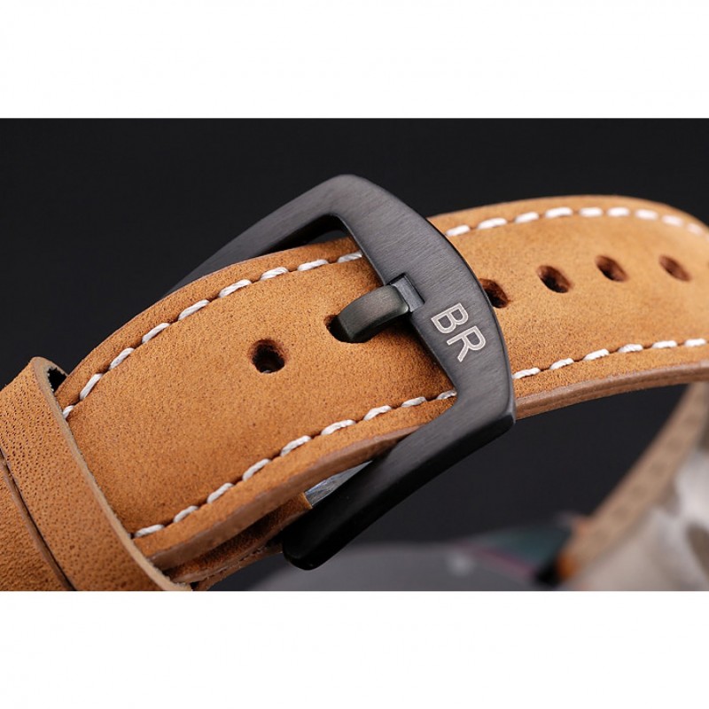Bell and Ross BR126 Flyback Black Dial Black Case Gold Numerals Brown Suede Leather Strap-5