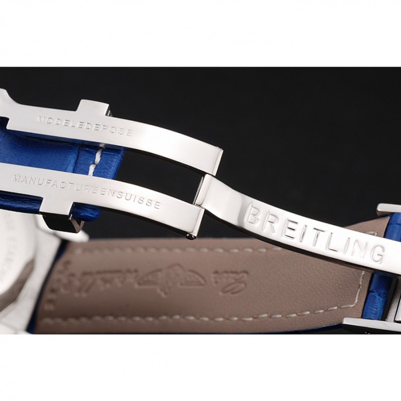 High End Breitling Chronomat Patrouille De France Blue Dial Stainless Steel Case Blue Leather Strap-6