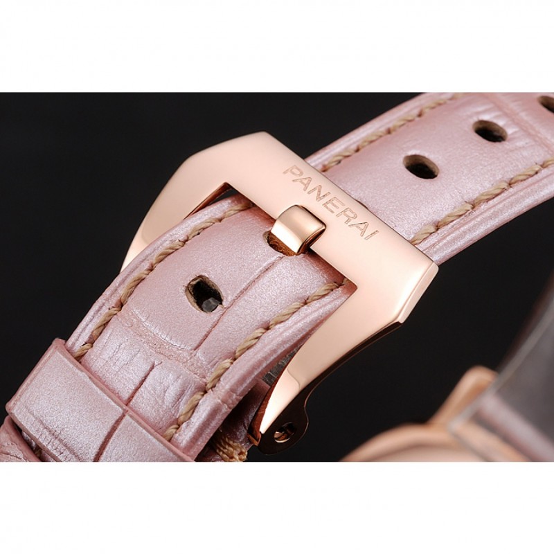 Panerai Radiomir Black Dial Diamond Bezel Rose Gold Case Pink Leather Strap 1453801-5