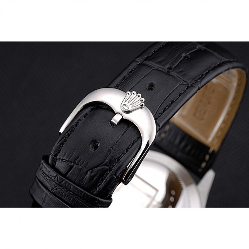 Rolex Cellini Black Dial Stainless Steel Case Black Leather Bracelet 622724-4