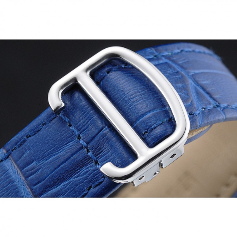 High End Cartier Drive De Cartier Blue Dial Silver Case Blue Leather Bracelet 1454211-5