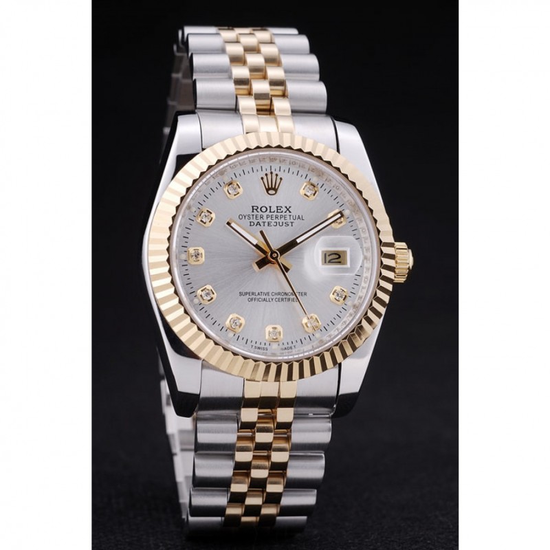 Rolex Datejust Silver Dial Diamonds Ribbed Bezel 7454-2