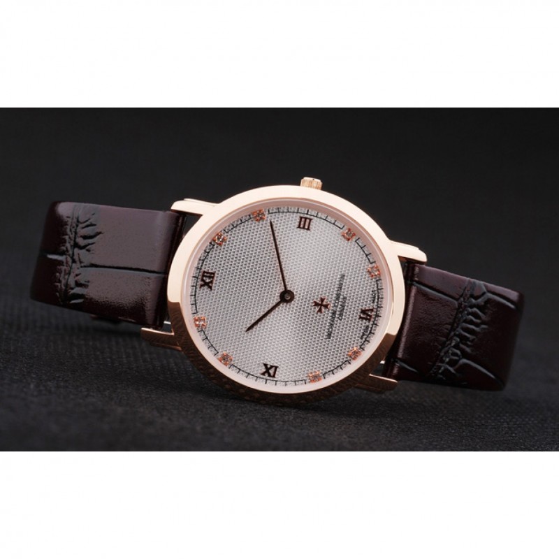 Vacheron Constantin Silver Dial Rose Gold Case Rich Maroon Bracelet-5