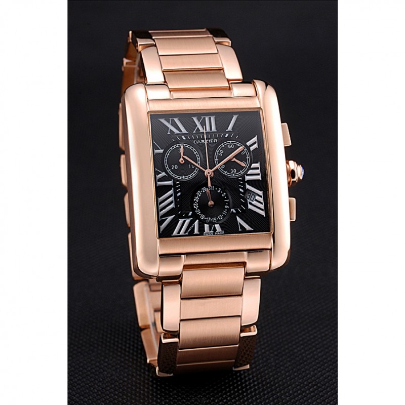 Luxury Replica Watches Cartier Tank MC Black Dial Rose Gold Case And Bracelet 622703-2