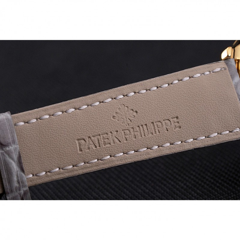 Cheap Patek Philippe Calatrava White Dial Gold Case Gray Leather Strap-6