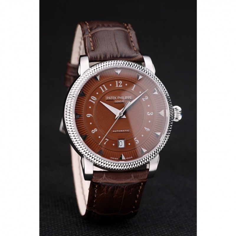 Patek Philippe Swiss Calatrava Ribbed Bezel Brown Dial Brown Leather Strap 7658-2