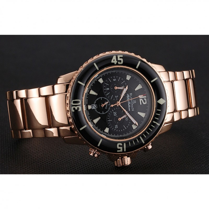 Blancpain Fifty Fathoms Flyback Chronograph Black Dial Rose Gold Case And Bracelet 1453772-4