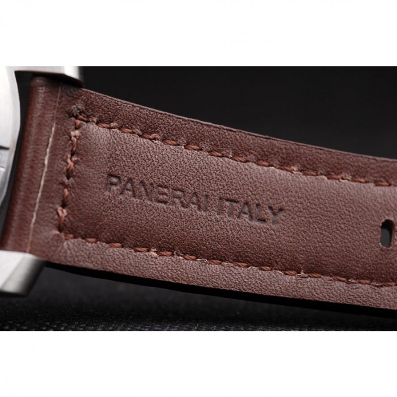 Panerai Luminor Brushed Stainless Steel Case Black Dial Dark Brown Leather Strap-7