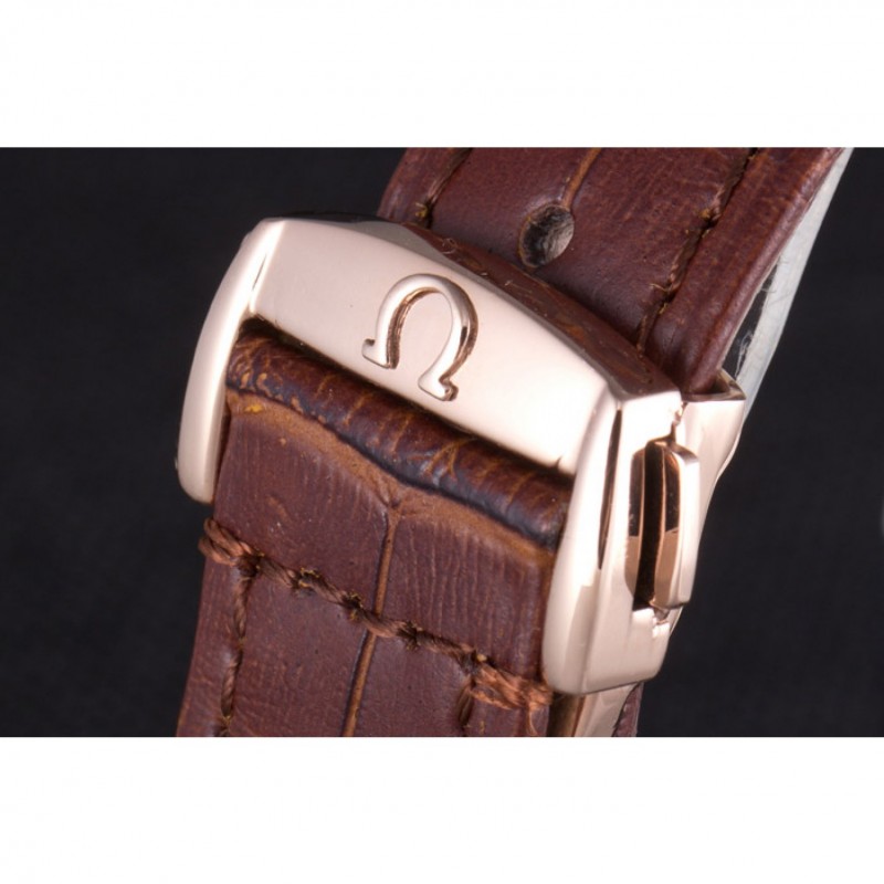 High Quality Replica Watches Omega DeVille Rose Gold Bezel with White Dial and Brown Leather Strap 621570-7