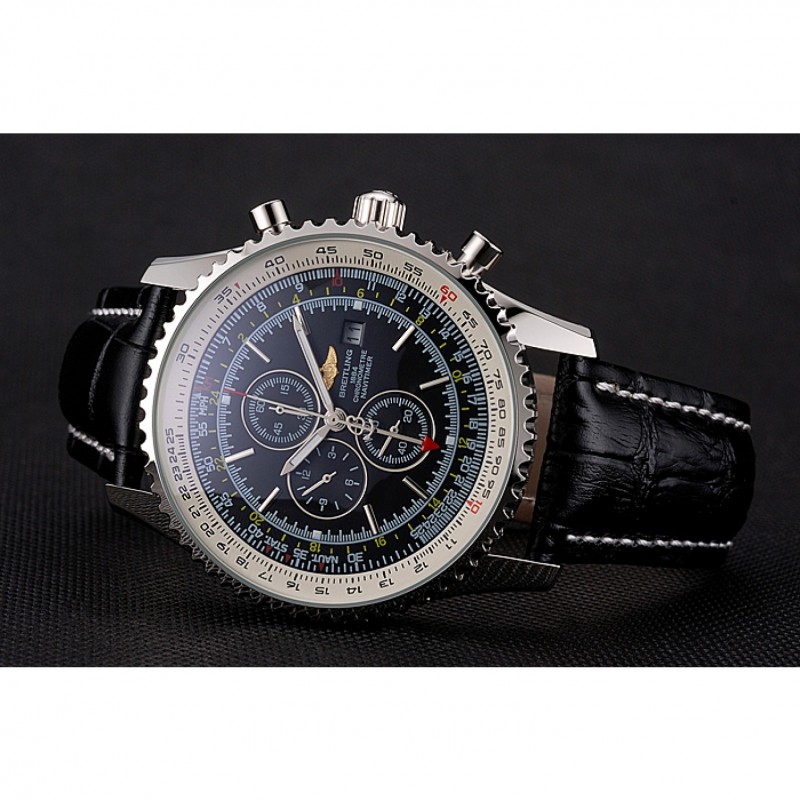 Breitling Navitimer World Black Dial Black Leather Bracelet 622513-2