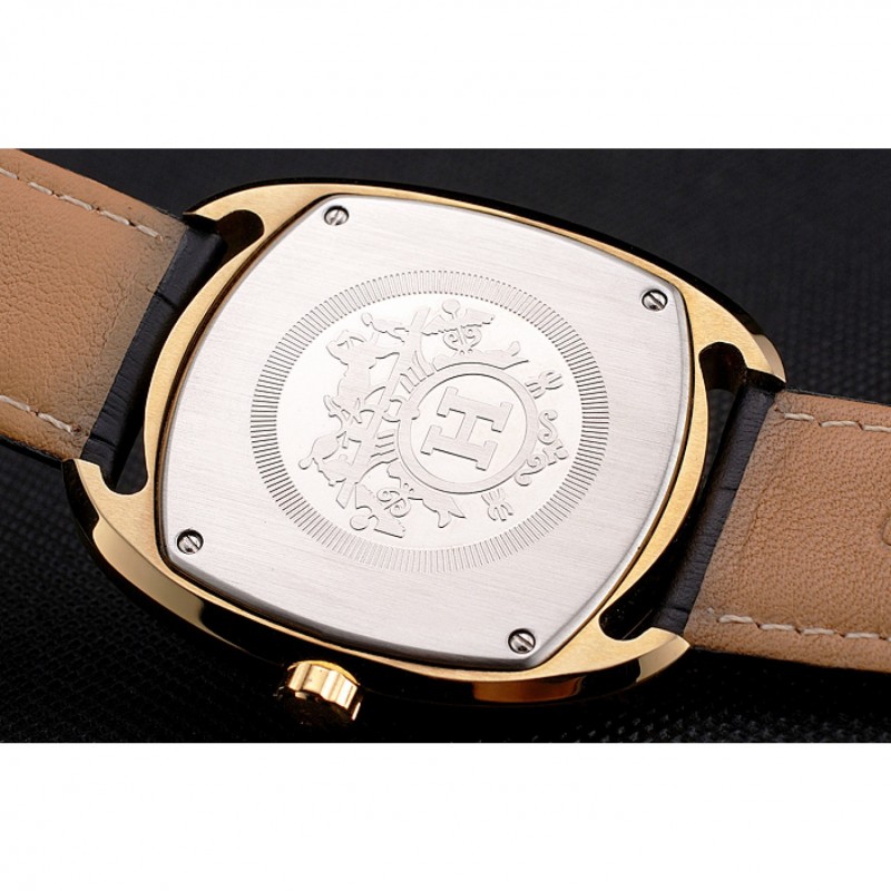 Hermes Dressage Blue Dial Gold Case Black Leather Strap-7