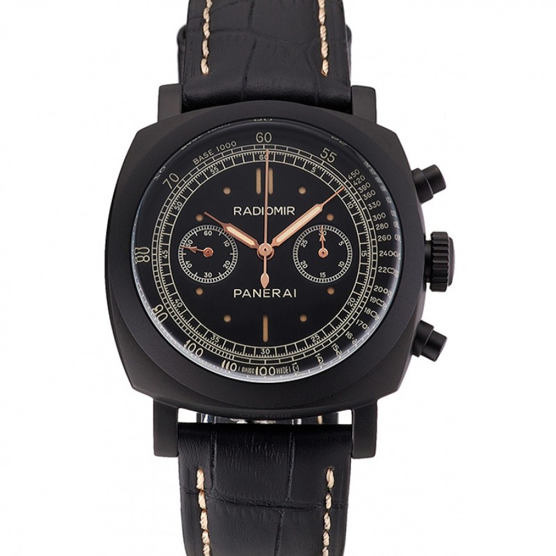 Swiss Panerai Radiomir 1940 Chronograph Black Dial Black Ionized Case Black Leather Strap-0