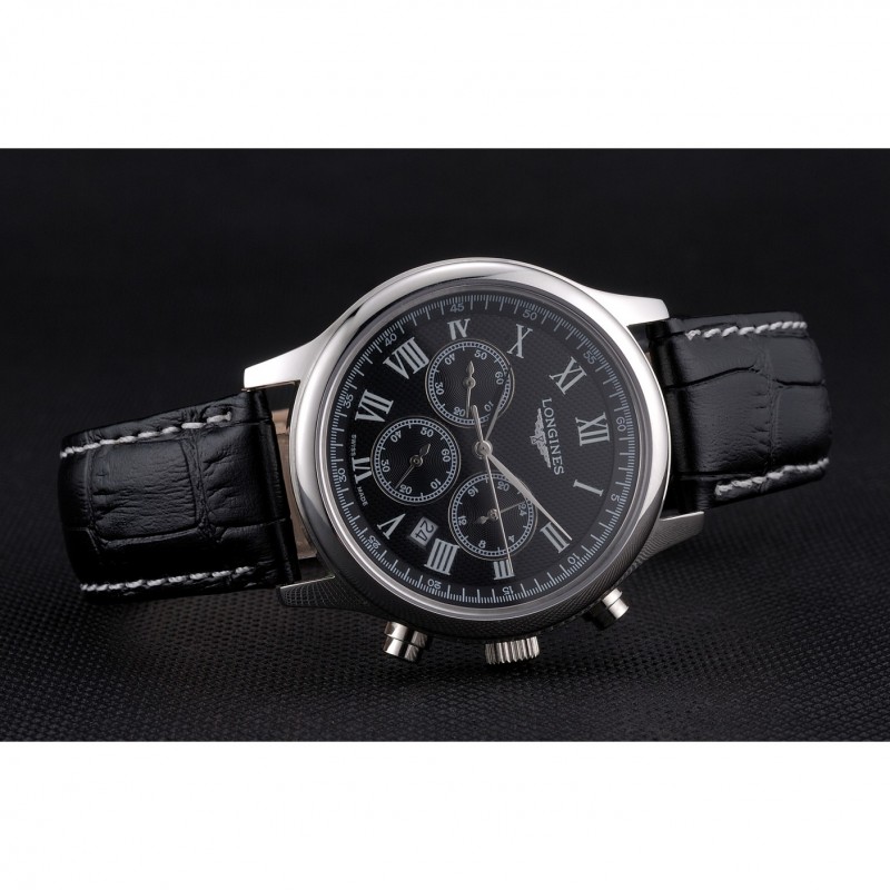 Longines Master Collection Black Leather Strap Black Dial 80224-3