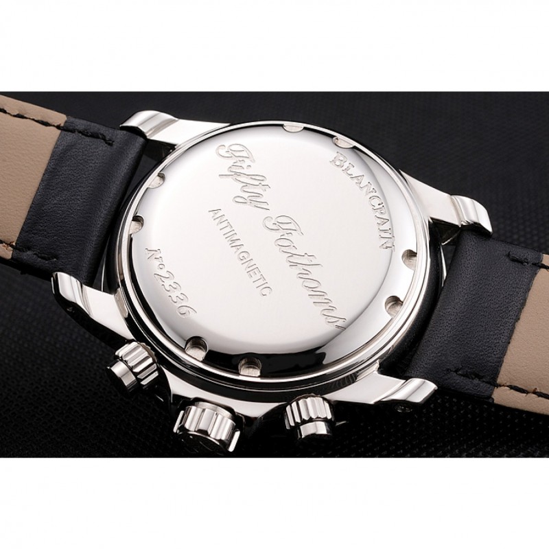 Swiss Blancpain Fifty Fathoms Flyback Chronograph Carbon Fiber Dial Stainless Steel Case Black Leather Strap-7