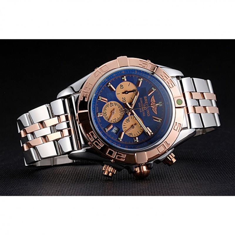 Breitling Chronomat Blue Dial Rose Gold Bezel And Subdials Stainless Steel Case Two Tone Bracelet-4